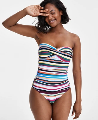 Anne Cole Women's Striped Twist-Front Bandeau One-Piece Swimsuit