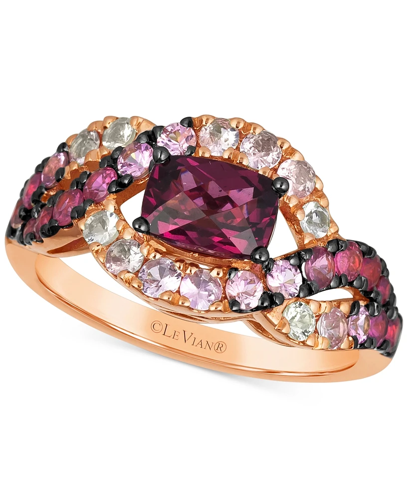 Le Vian Ombre Raspberry Rhodolite (1 ct. t.w.), Strawberry Ombre (1 ct. t.w.) & White Sapphire (1/6 ct. t.w.) Twist Ring in 14k Rose Gold