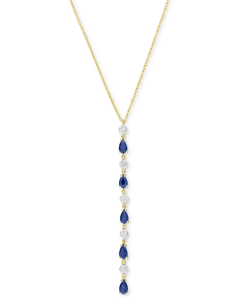 Sapphire (1-1/4 ct. t.w.) & Diamond (1/4 ct. t.w.) Lariat Necklace in 14k Gold, 16-1/2" + 1" extender