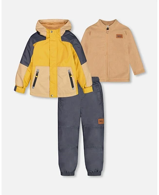 Boy 3 In 1 Mid Season Set Colorblock Yellow, Beige And Gray - Child