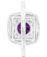 Amethyst (1-1/5 ct. t.w.) & Lab-Grown White Sapphire (1/2 Square Halo Birthstone Ring Sterling Silver (Also Additional Birthstones)