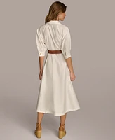 Donna Karan Women's Faux-Leather Belt Cotton Shirtdress