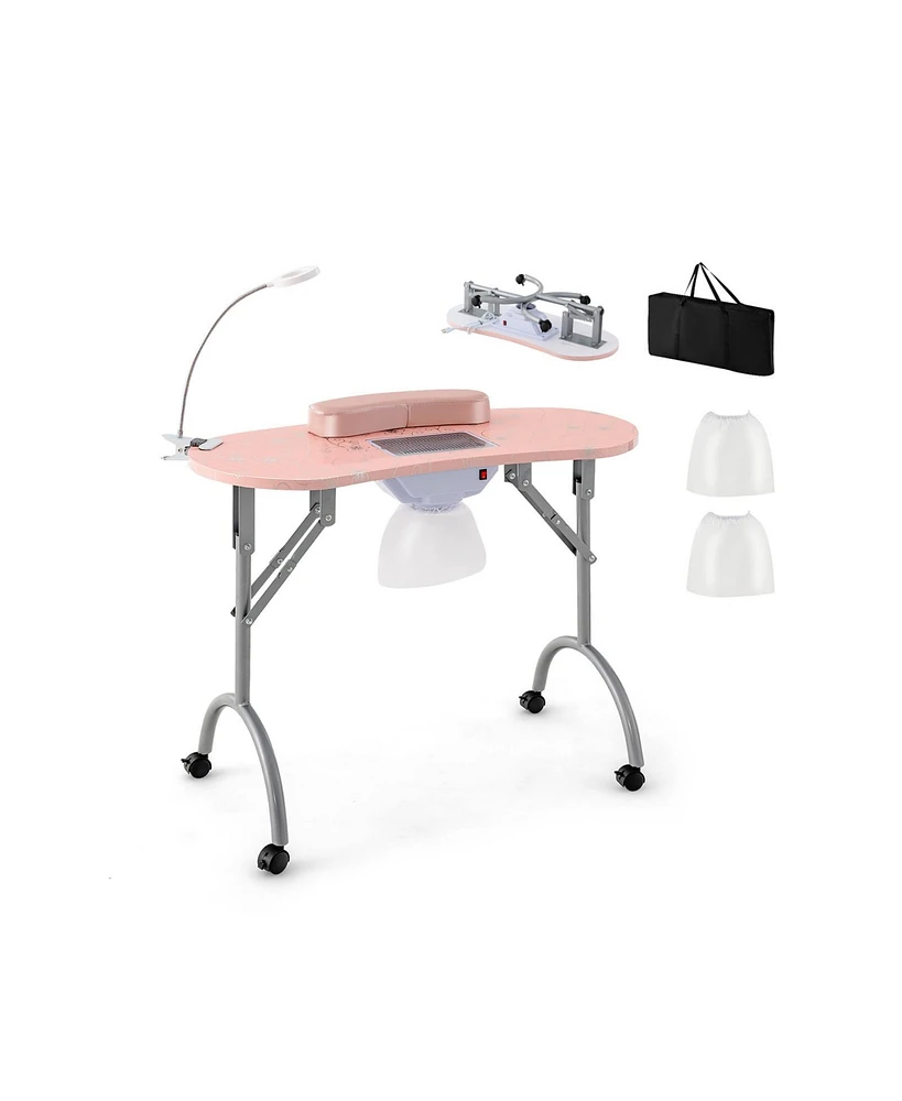 Manicure Nail Table With Bendable Usb - Plug Led Table Lamp - Pink