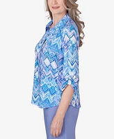 Alfred Dunner Women's Summer Breeze Zig Zag Button Down Blouse