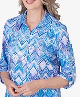 Alfred Dunner Women's Summer Breeze Zig Zag Button Down Blouse