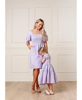 Hope & Henry Women's' Bubble Sleeve Smocked Bodice Dress