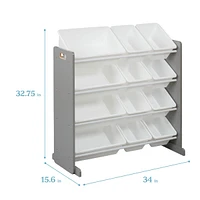 ECR4Kids 4-Tier Organizer with 12 Bins, Dark Natural/White, 1