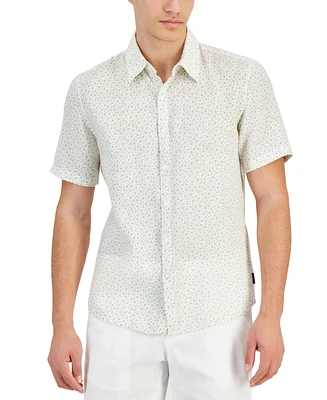 Michael Kors Men's Slim-Fit Floral Ditsy-Print Button-Down Linen Shirt