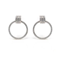 Suzy Levian Sterling Silver Cubic Zirconia Pave Modern Open Circle Drop Hoop Earrings