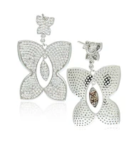 Suzy Levian Sterling Silver Cubic Zirconia Magnificent Pave Butterfly Drop Dangle Earrings