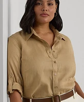 Lauren Ralph Plus 100% Linen Roll-Tab Shirt