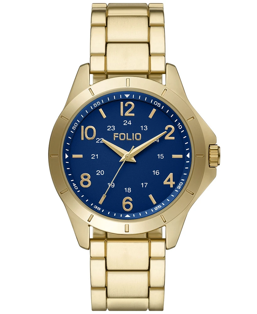 Folio Men's Three Hand Gold-Tone Alloy Watch 42mm - Gold