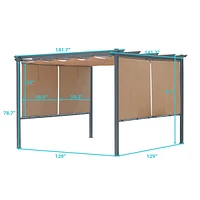 Aoodor 129''x129''x81'' Outdoor Pergola with Retractable Canopy