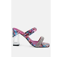 London Rag krypton marble print clear block heel sandals