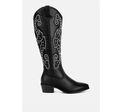 reyes patchwork studded cowboy boots