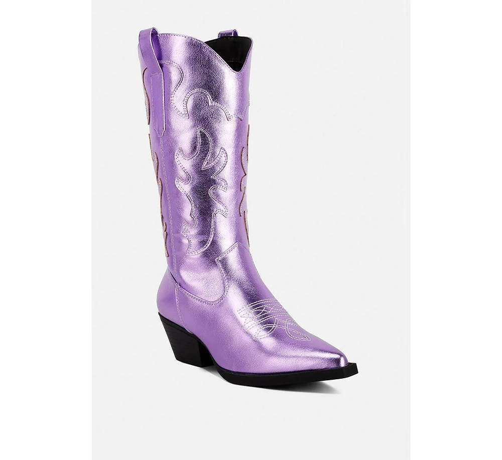 cowboy metallic faux leather boots