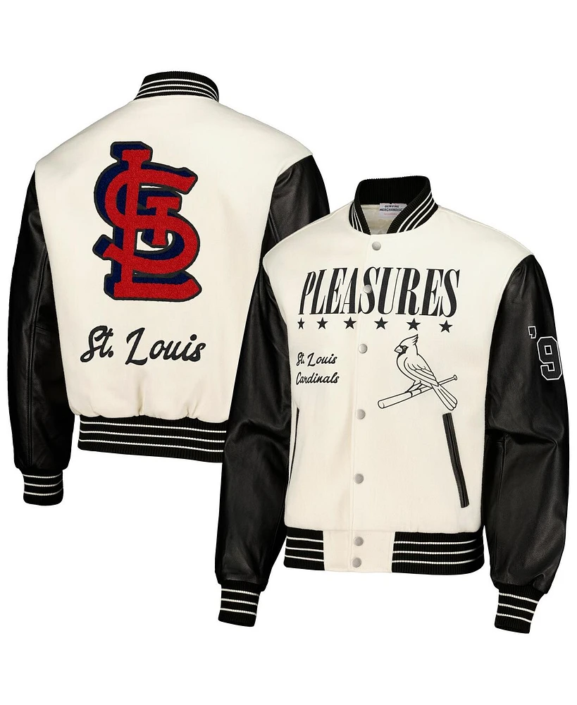 Men's Pleasures White St. Louis Cardinals Full-Snap Varsity Jacket