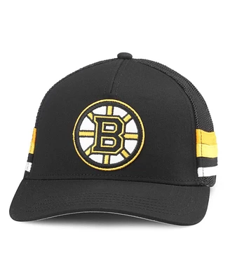 Men's American Needle Black Boston Bruins HotFoot Stripes Trucker Adjustable Hat