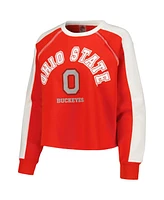 Women's Gameday Couture Scarlet Ohio State Buckeyes Blindside Raglan Cropped Pullover Sweatshirt