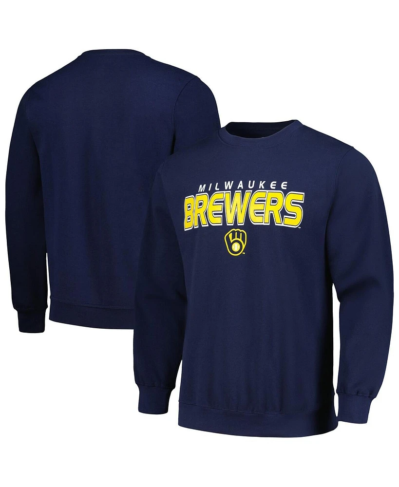 Men's Stitches Navy Milwaukee Brewers Pullover Sweatshirt