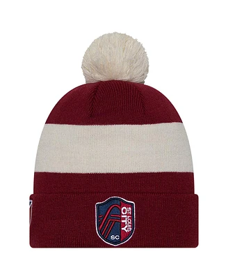Men's New Era Red St. Louis City Sc 2024 Kick Off Collection Cuffed Knit Hat with Pom