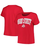 Women's Profile Scarlet Ohio State Buckeyes Plus Arch Over Logo Scoop Neck T-shirt