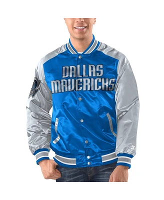 Men's Starter Blue, Silver Dallas Mavericks Renegade Satin Full-Snap Varsity Jacket