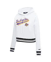 Women's Pro Standard White Los Angeles Lakers Script Tail Cropped Pullover Hoodie