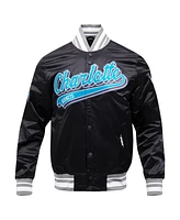 Men's Pro Standard Black Charlotte Hornets Script Tail Full-Snap Satin Varsity Jacket