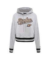 Women's Pro Standard Heather Gray Purdue Boilermakers Script Tail Fleece Cropped Pullover Hoodie