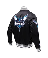 Men's Pro Standard Black Charlotte Hornets Script Tail Full-Snap Satin Varsity Jacket