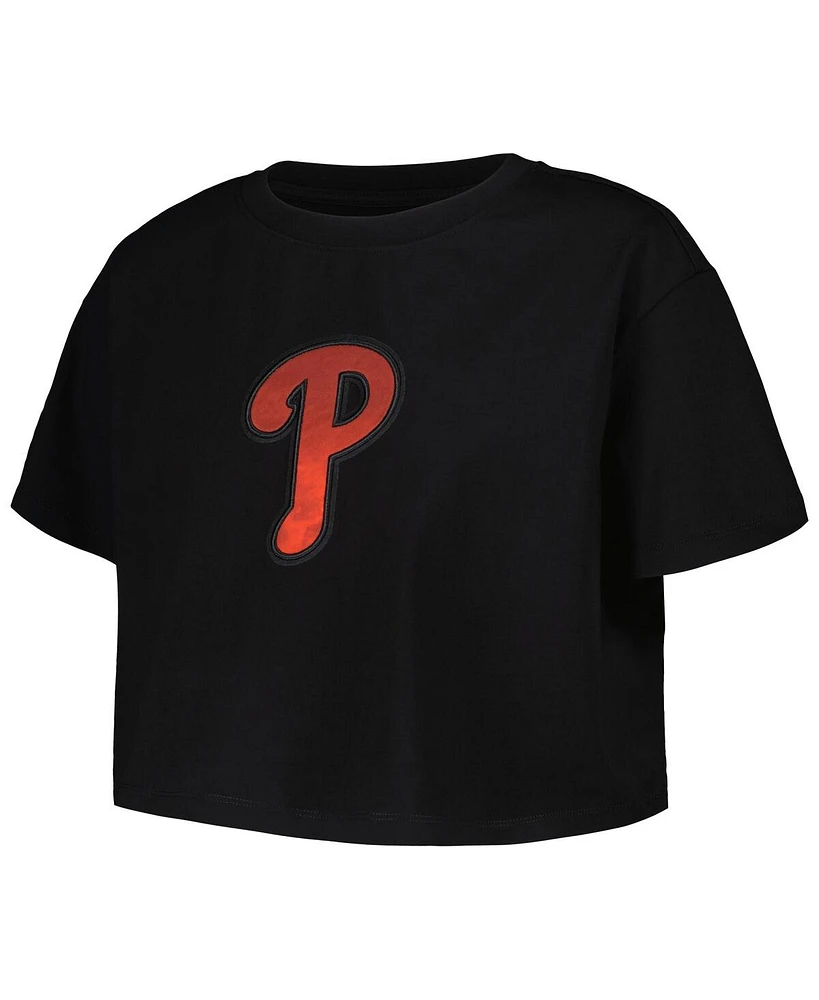 Women's Pro Standard Black Philadelphia Phillies Painted Sky Boxy Cropped T-shirt