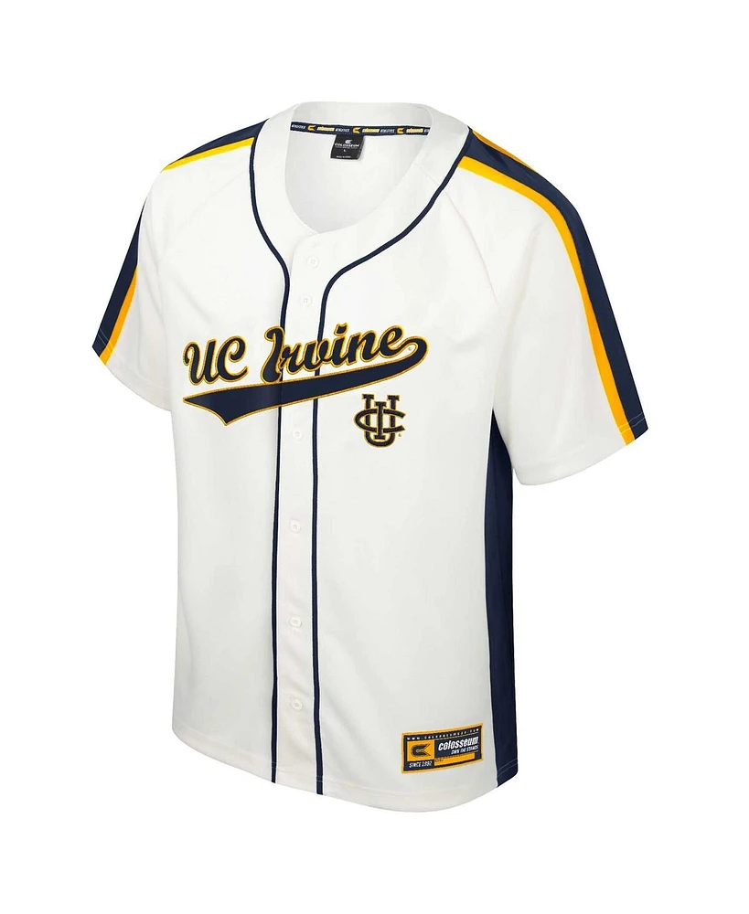 Men's Colosseum Cream Distressed Uc Irvine Anteaters Ruth Button-Up Baseball Jersey