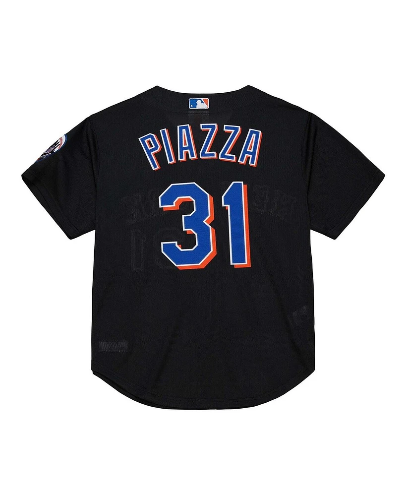 Men's Mitchell & Ness Mike Piazza Black Distressed New York Mets Cooperstown Collection 2000 Batting Practice Jersey