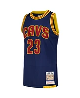Men's Mitchell & Ness LeBron James Navy Distressed Cleveland Cavaliers 2015/16 Hardwood Classics Authentic Jersey