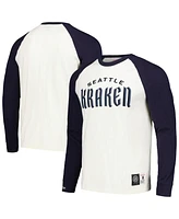 Men's Mitchell & Ness Cream Seattle Kraken Legendary Slub Vintage-Like Raglan Long Sleeve T-shirt