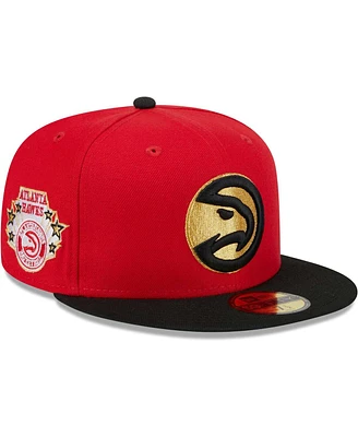 Men's New Era Red, Black Atlanta Hawks Gameday Gold Pop Stars 59FIFTY Fitted Hat