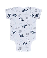 Baby Boys and Girls Wear by Erin Andrews Gray, White, Navy Tampa Bay Rays Three-Piece Turn Me Around Bodysuits and Pants Set