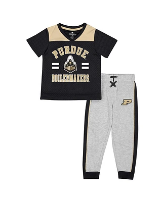 Toddler Boys and Girls Colosseum Black, Heather Gray Purdue Boilermakers Ka-Boot-It Jersey Pants Set