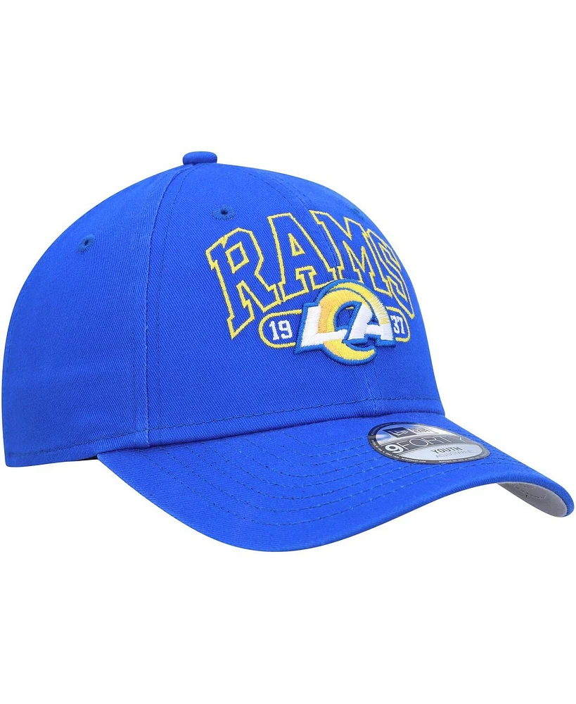 Youth Boys and Girls New Era Royal Los Angeles Rams Outline 9FORTY Adjustable Hat