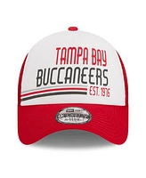 Men's New Era White, Red Tampa Bay Buccaneers Stacked A-Frame Trucker 9FORTY Adjustable Hat