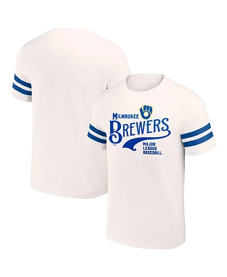 Men's Darius Rucker Collection By Fanatics Cream Distressed Milwaukee Brewers Yarn Dye Vintage-Like T-shirt