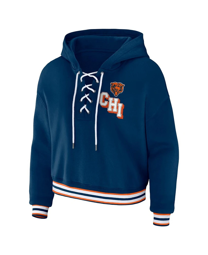 Women's Wear by Erin Andrews Navy Chicago Bears Lace-Up Pullover Hoodie