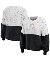 Women's Wear by Erin Andrews White, Black Pittsburgh Steelers Lighweight Modest Crop Color-Block Pullover Sweater