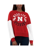 Women's G-iii 4Her by Carl Banks Scarlet, White Nebraska Huskers Team Pride Colorblock Pullover Sweatshirt