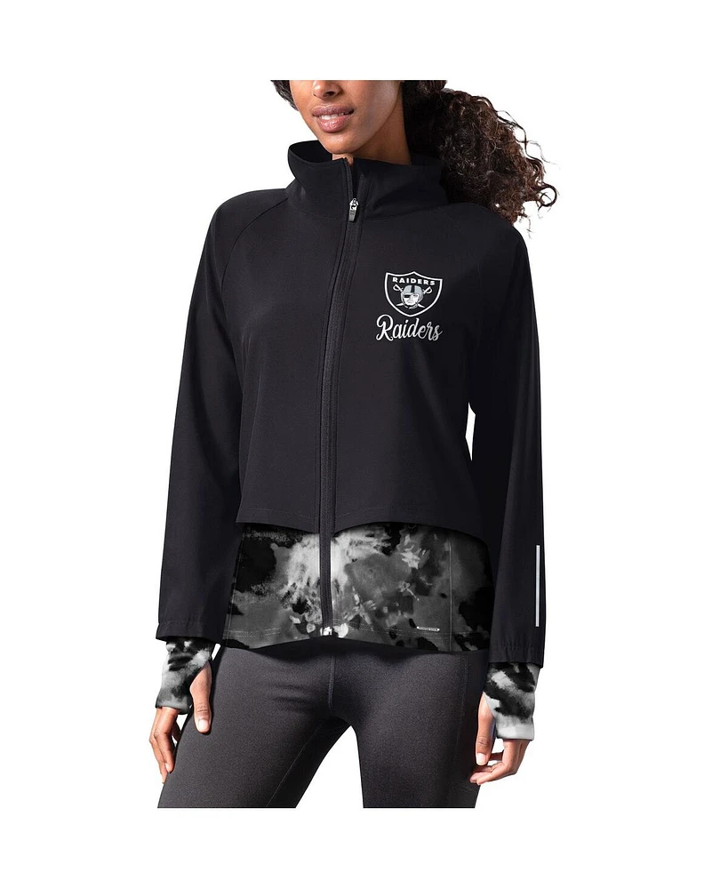 Women's Msx by Michael Strahan Black Las Vegas Raiders Grace Raglan Full-Zip Running Jacket