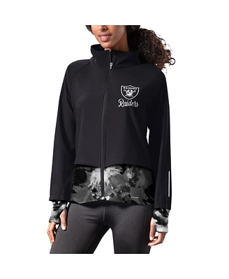 Women's Msx by Michael Strahan Black Las Vegas Raiders Grace Raglan Full-Zip Running Jacket