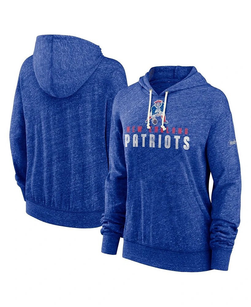 Women's Nike Royal Distressed New England Patriots Rewind Gym Vintage-Like Lighweight Pullover Hoodie