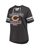 Women's Fanatics Heather Charcoal Distressed Chicago Bears Plus Size Lace-Up V-Neck T-shirt