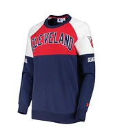 Women's Starter Navy, Red Cleveland Guardians Baseline Raglan Pullover Sweatshirt